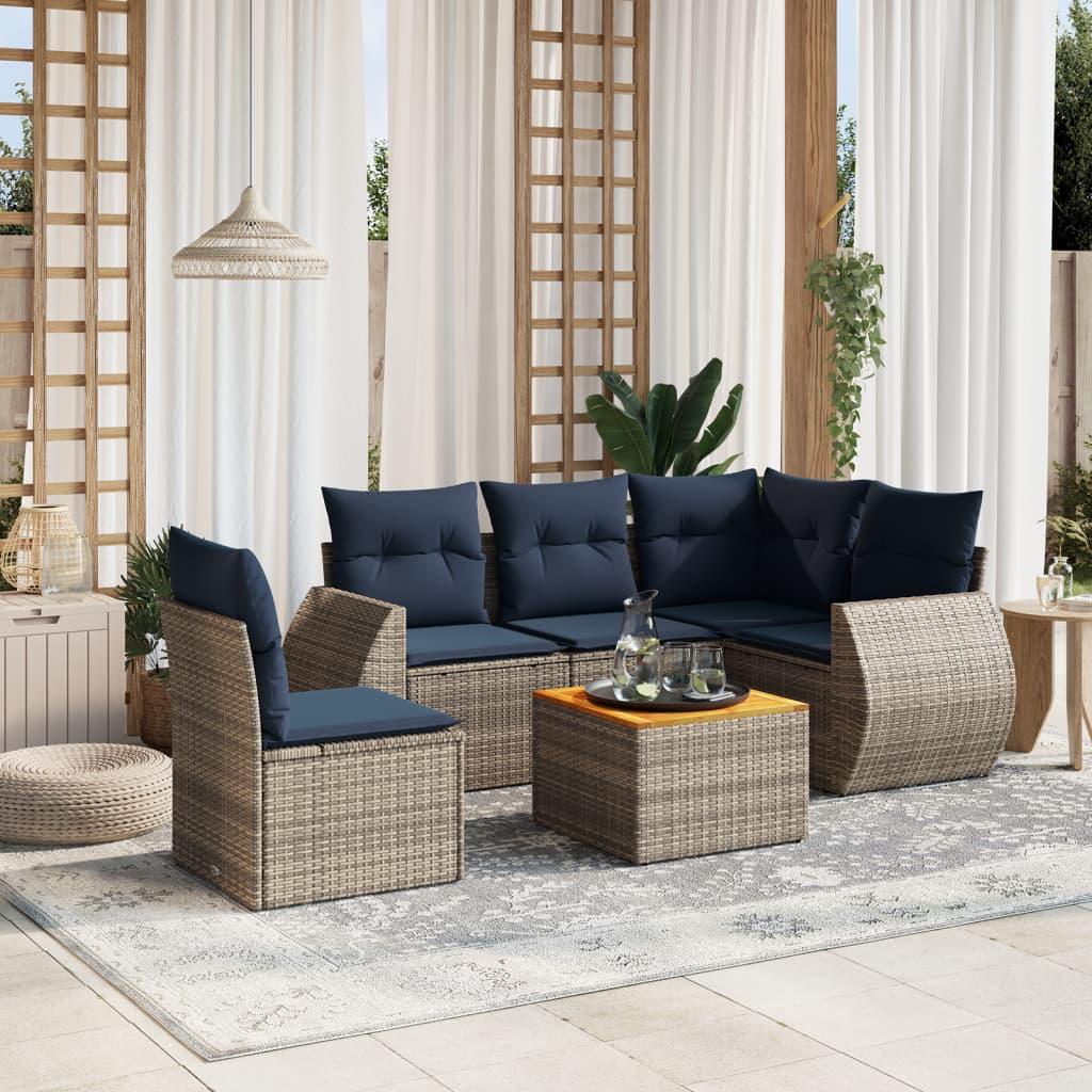 Havesofasæt i grå polyrattan med hynder - 6 dele
