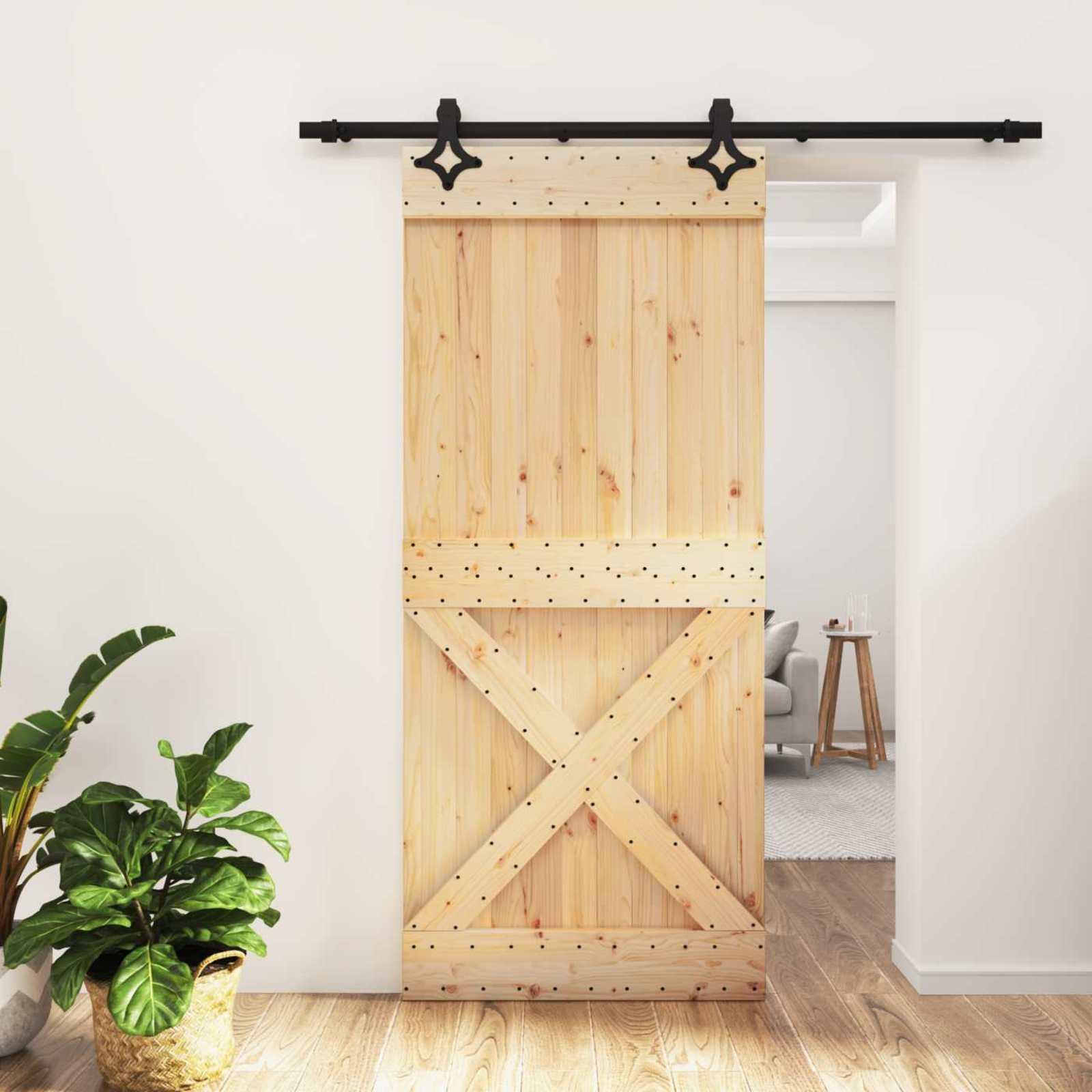 vidaXL Skydedør Naturfarvet og sort 90 x 210 cm Massivt Fyrretræ