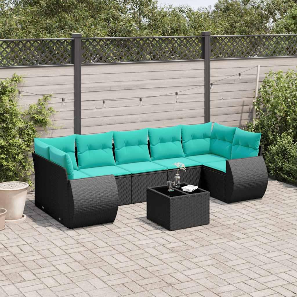 vidaXL 8-delt havesofasæt med hynder sort polyrattan