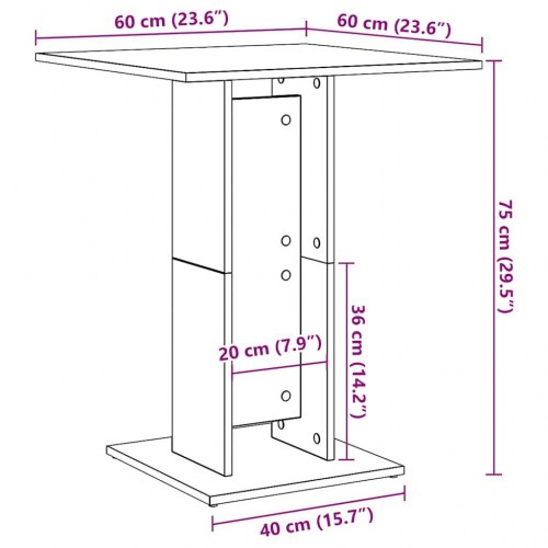 Bistrobord i sort egetræslook 60 × 60 × 75 cm - konstrueret træ