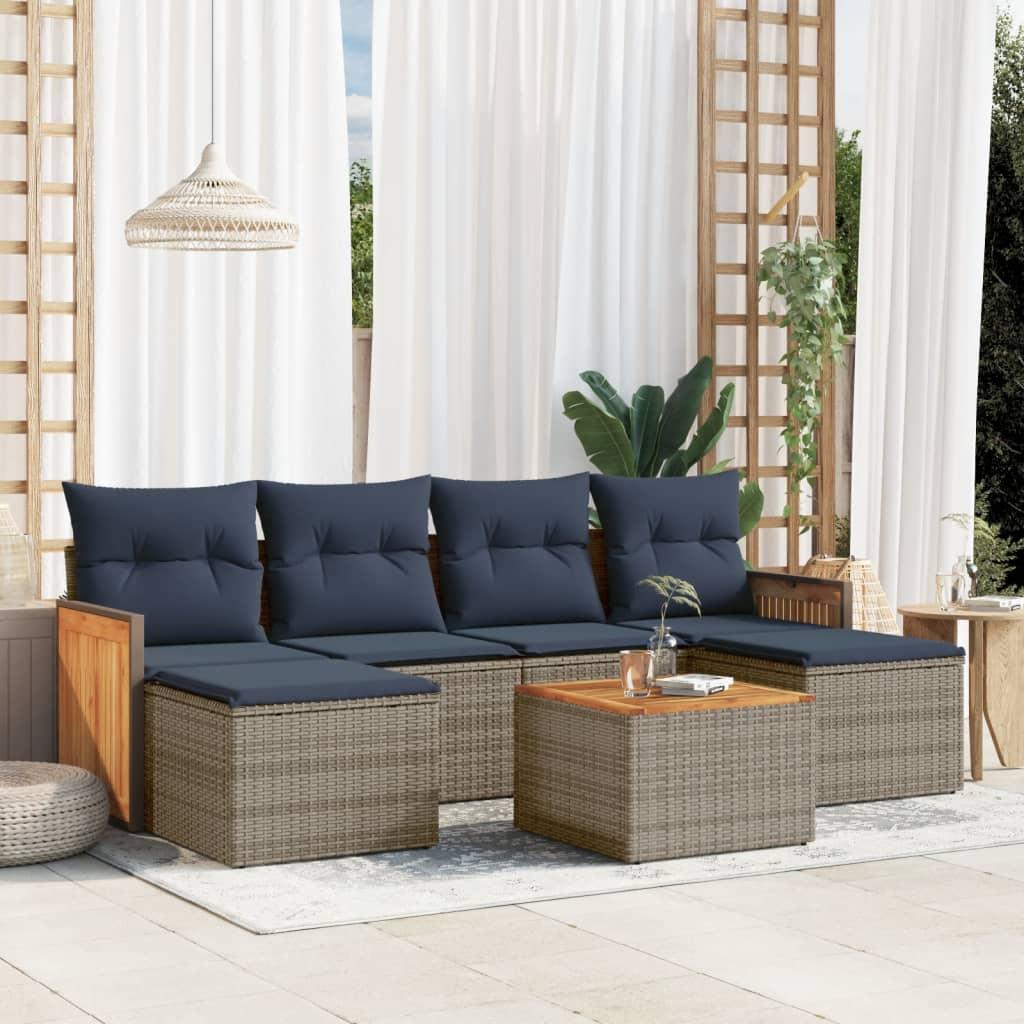 Havesofasæt i grå polyrattan med hynder - 7 dele