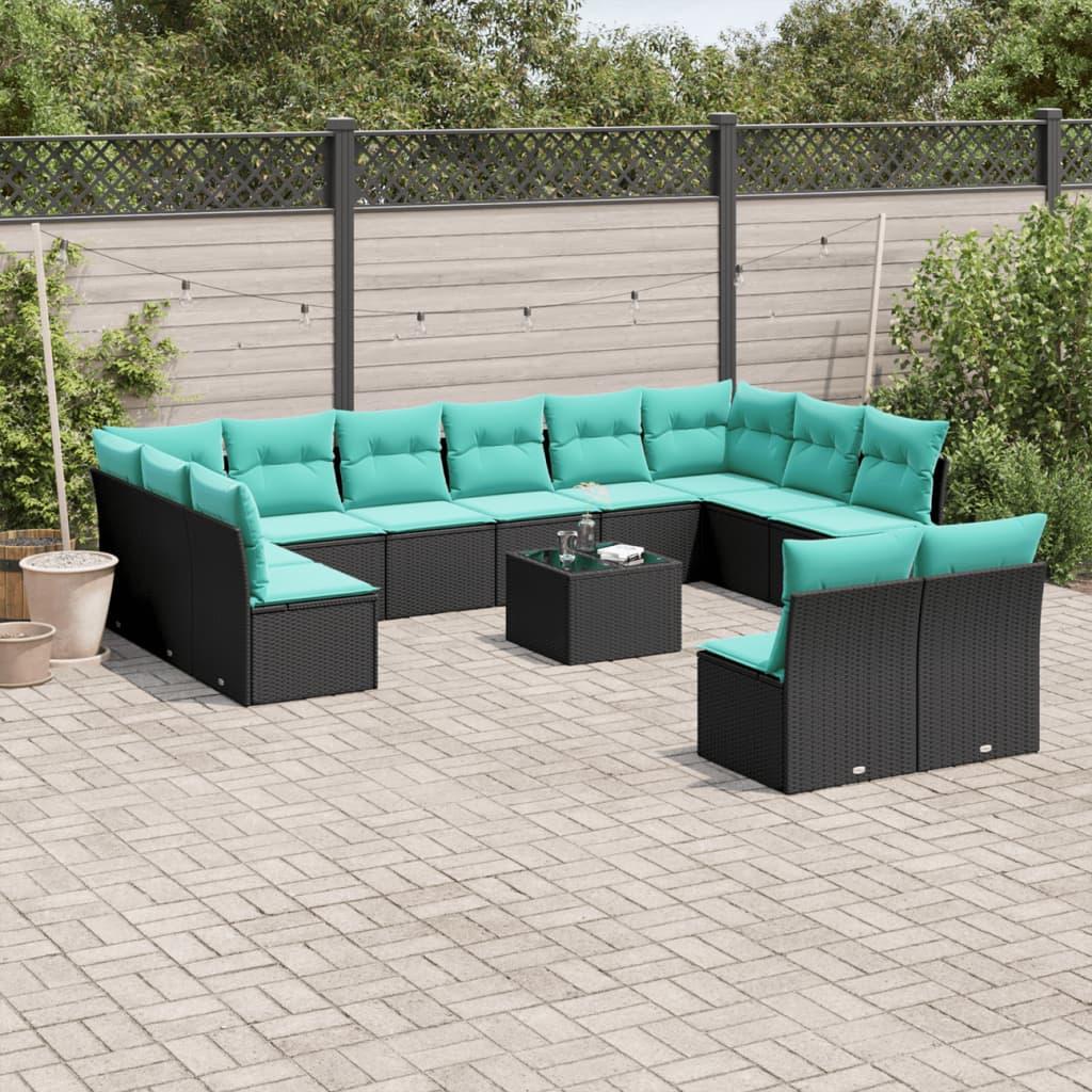 vidaXL 13-delt havesofasæt med hynder sort polyrattan