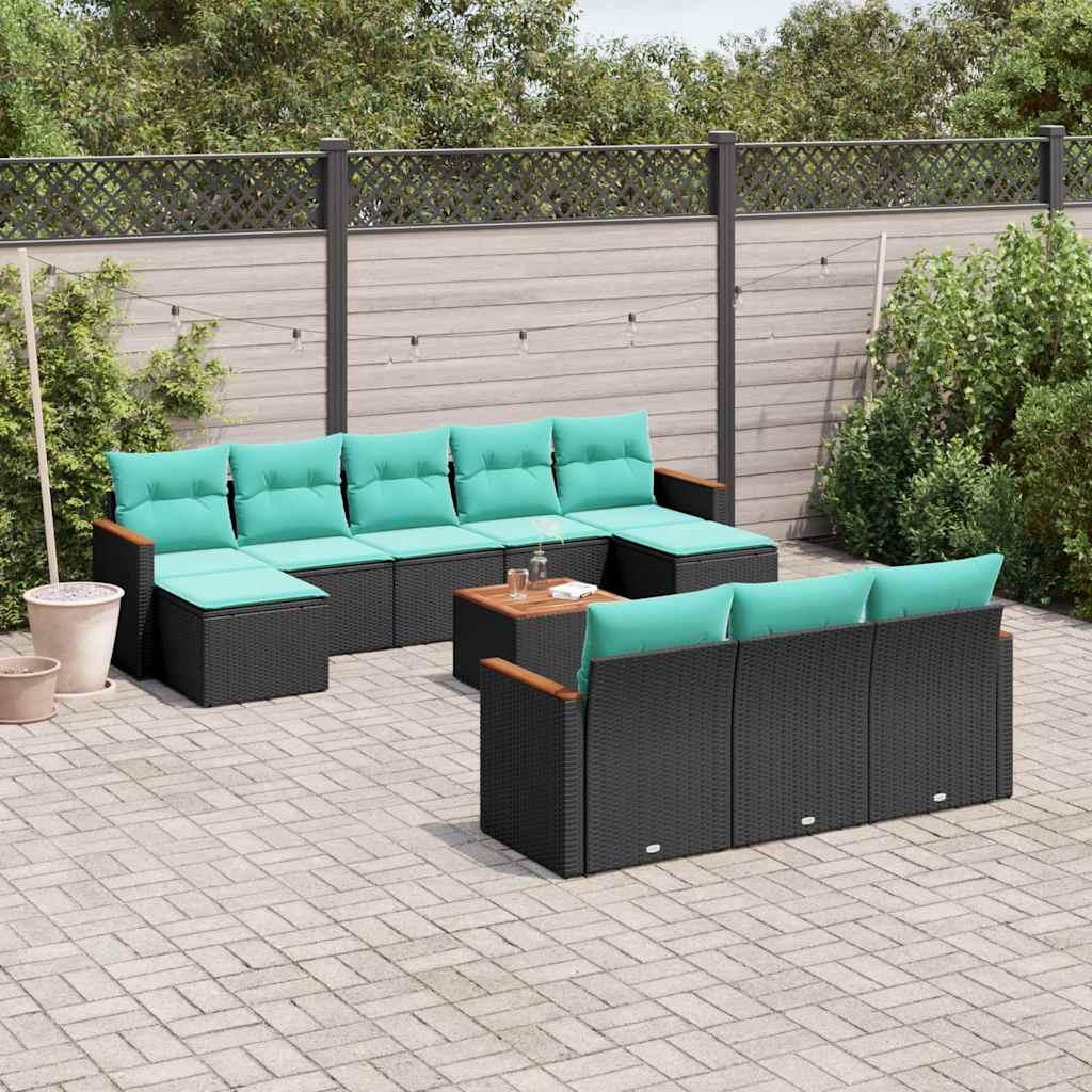 11-delt havesofasæt med hynder sort polyrattan