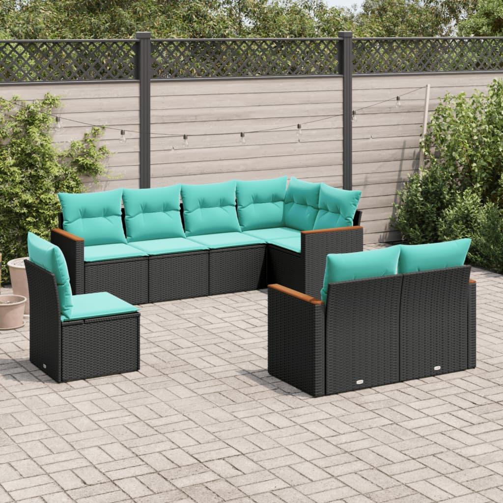 8-delt havesofasæt med hynder sort polyrattan