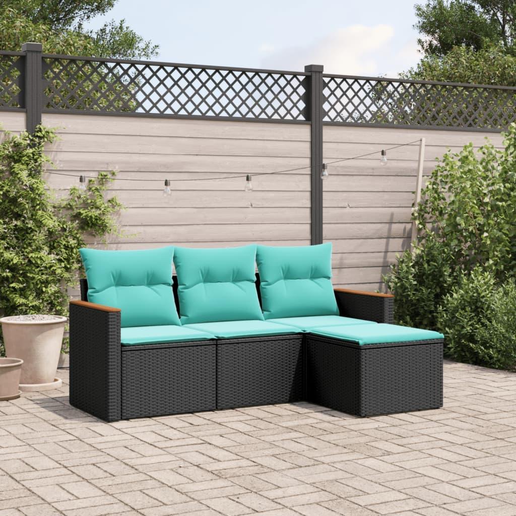 HavesofasÃ¦t med 4 dele og hynder sort polyrattan