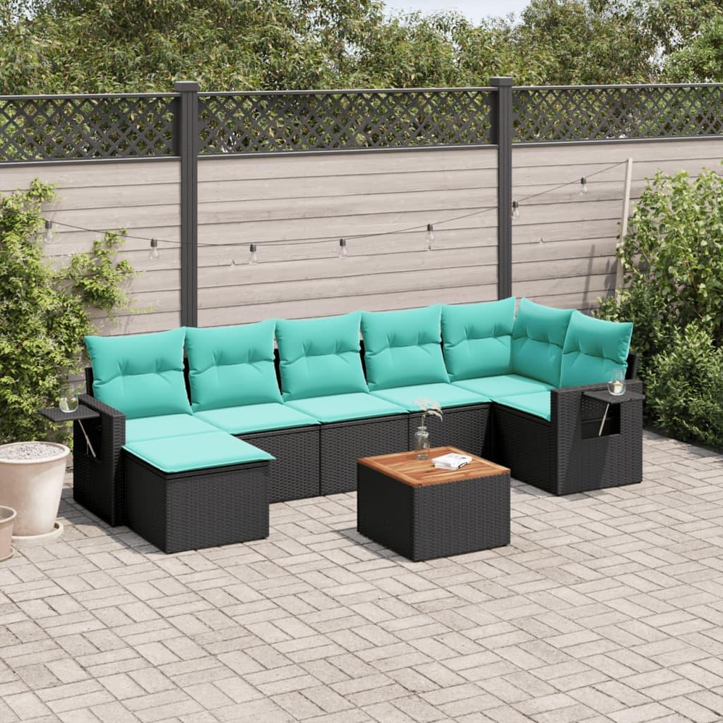 vidaXL 8-delt havesofasæt med hynder sort polyrattan