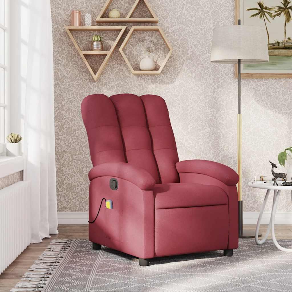 Massagelænestol i stof - vinrød, manuel recliner med 6-punkts vibrationsmassage