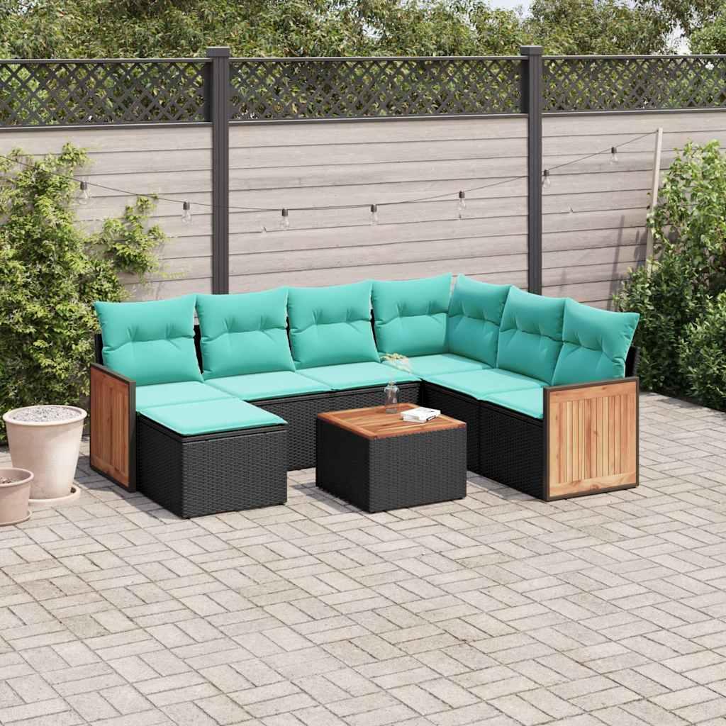 vidaXL 8-delt havesofasæt med hynder sort polyrattan