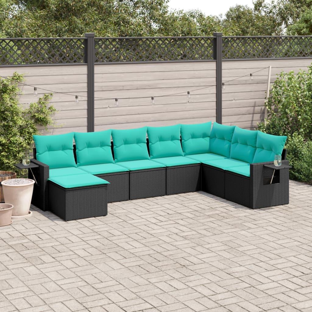 vidaXL 8-delt havesofasæt med hynder sort polyrattan
