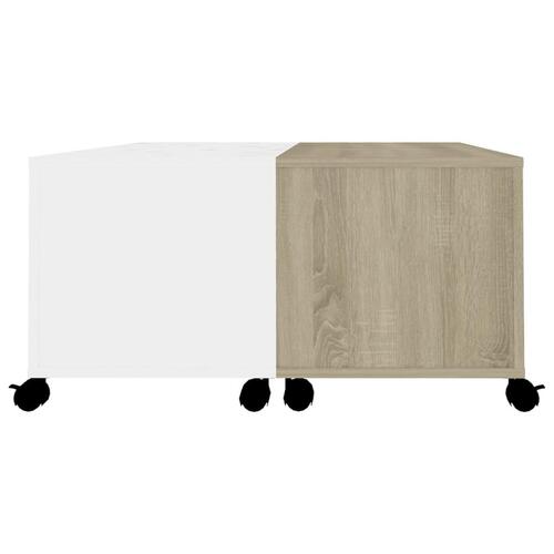 Sofabord 75x75x38 cm spånplade hvid og sonoma-eg