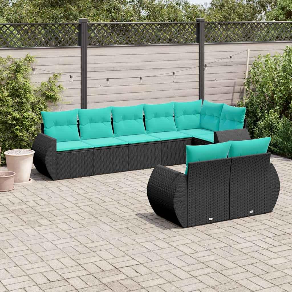 vidaXL 8-delt havesofasæt med hynder sort polyrattan
