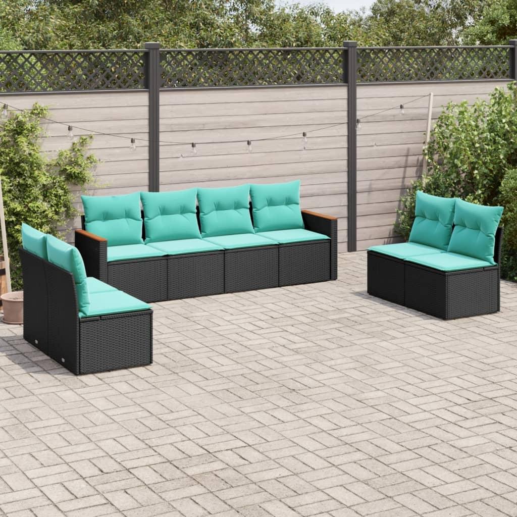 vidaXL 8-delt havesofasæt med hynder sort polyrattan