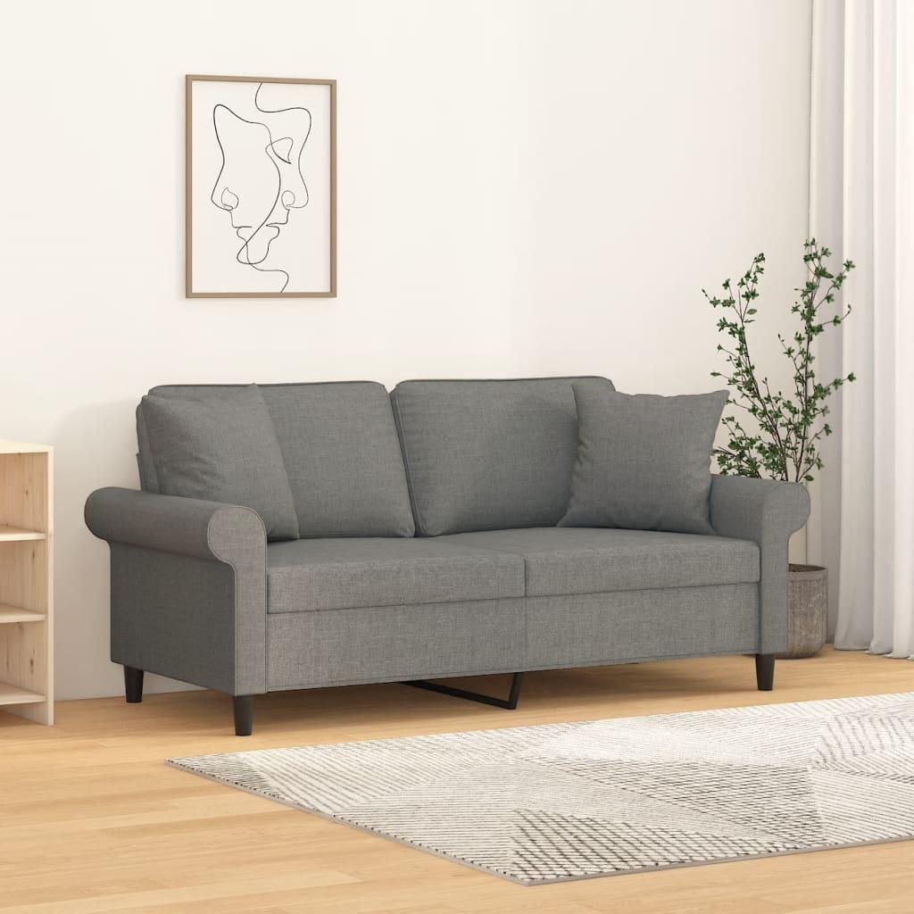 2-personers sofa med puder og hynder 140 cm stof mørkegrå