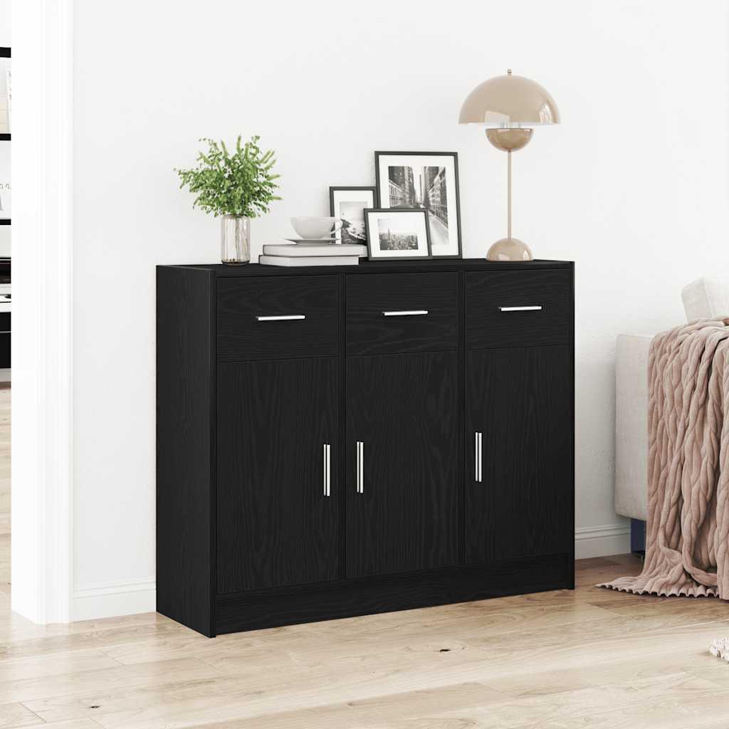 Skænk sort egetræ 91x28x75 cm konstrueret træ