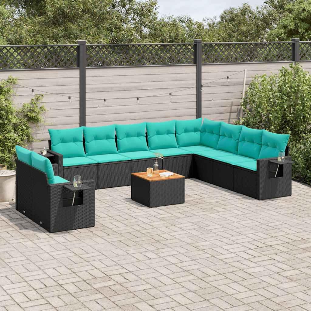 vidaXL 11-delt havesofasæt med hynder sort polyrattan