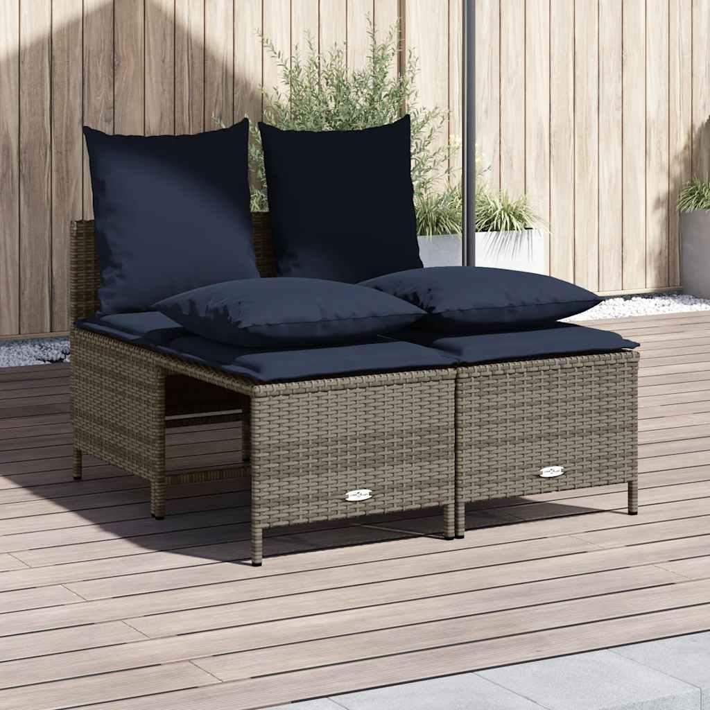 Havesofasæt med 4 dele og hynder grå polyrattan
