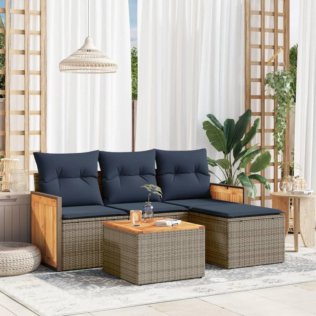 Havesofasæt med 5 dele og hynder grå polyrattan