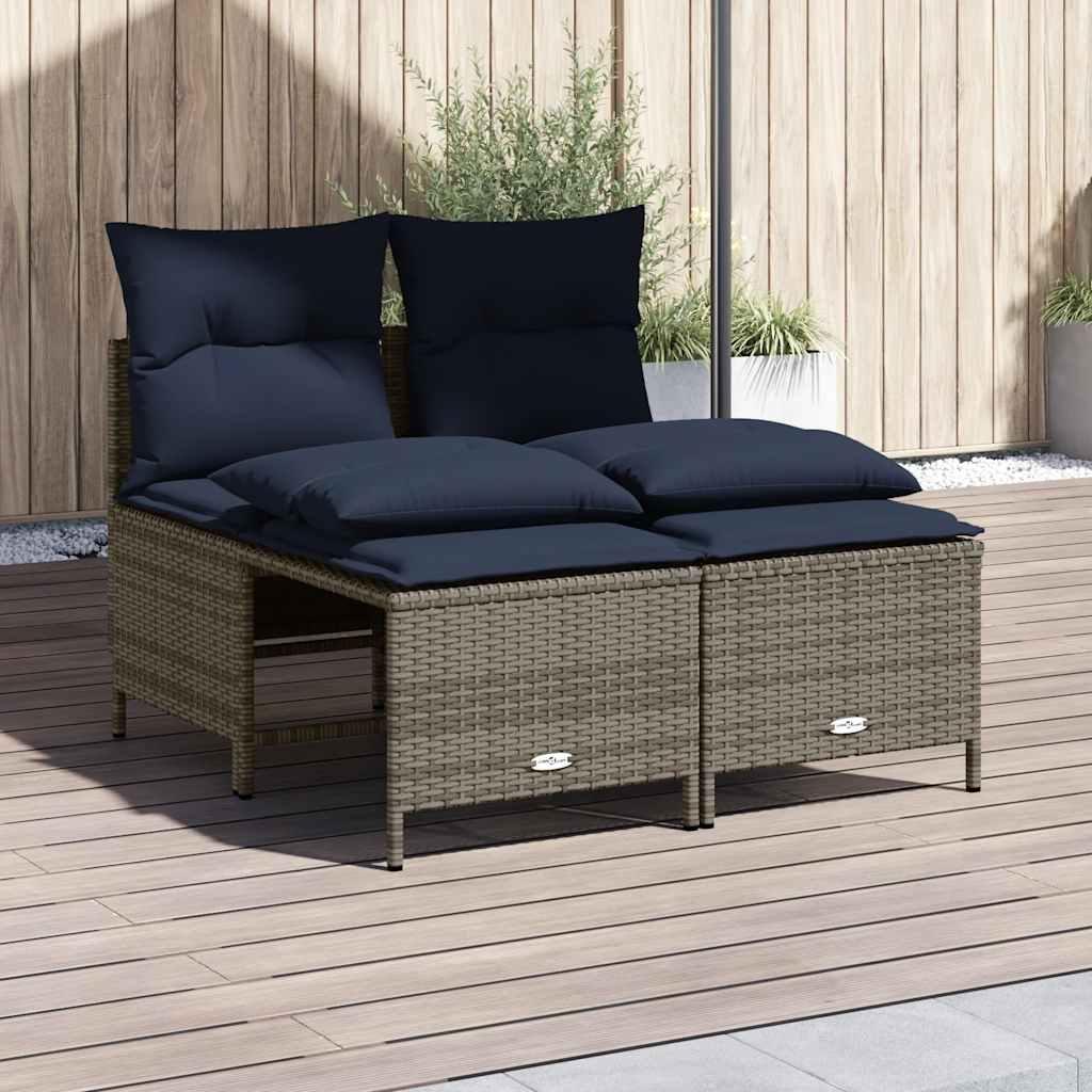 Havesofasæt med 4 dele og hynder grå polyrattan