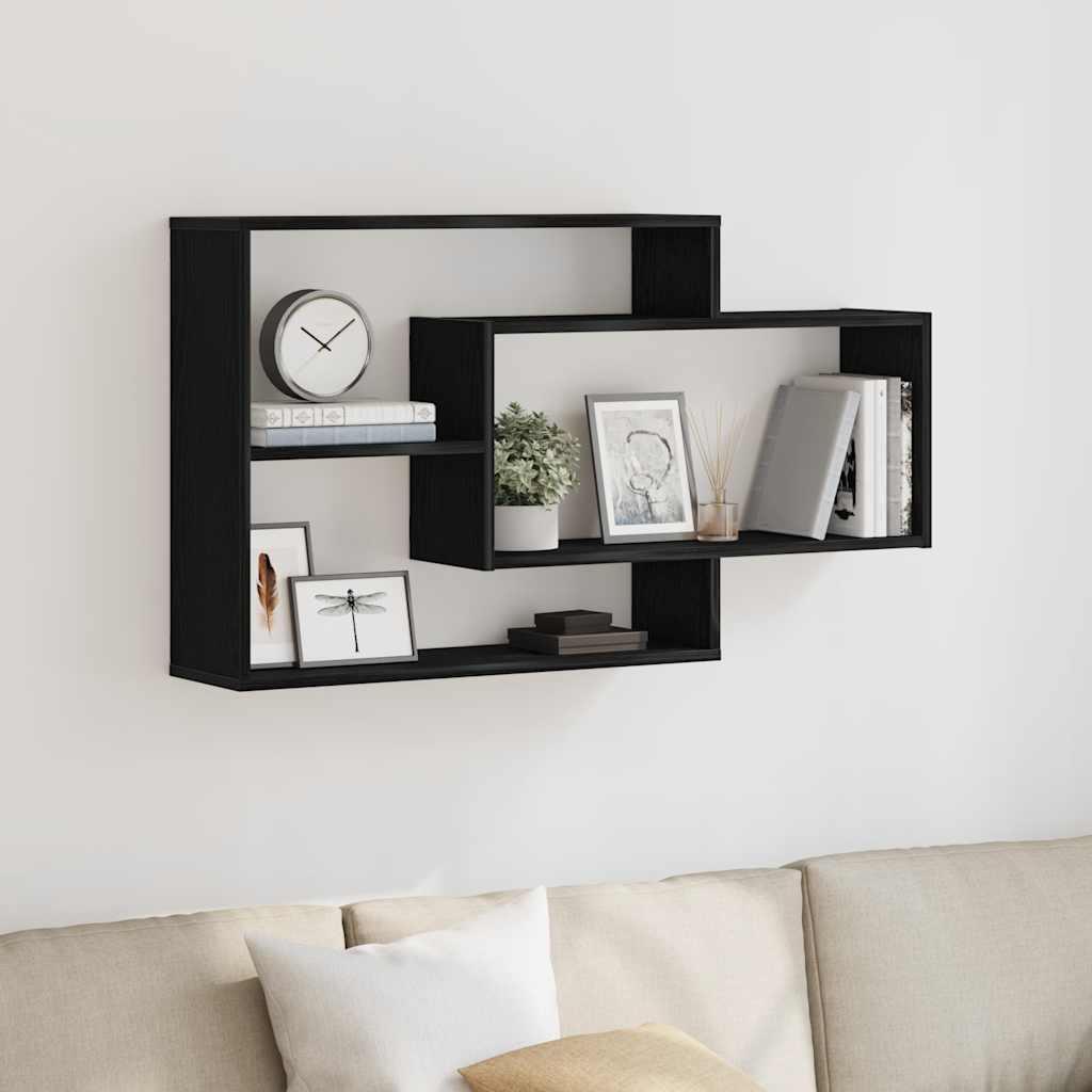 Vægreol sort egetræ 104x20x58,5 cm konstrueret træ