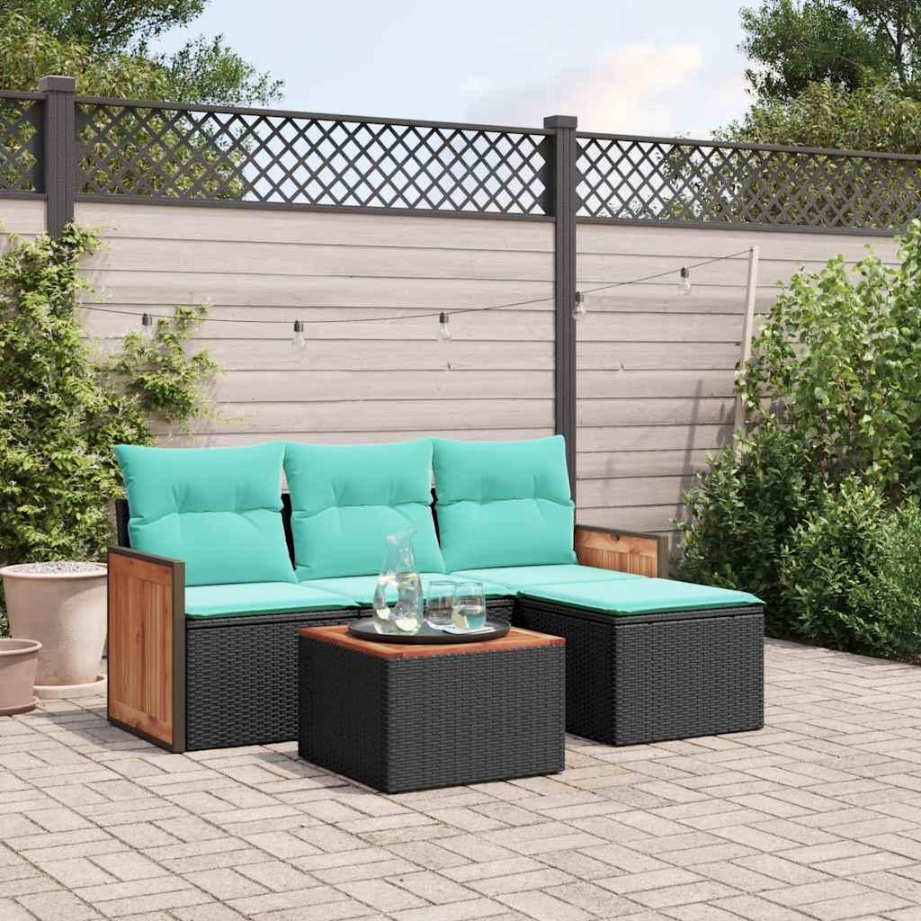 Havesofasæt med 5 dele og hynder sort polyrattan