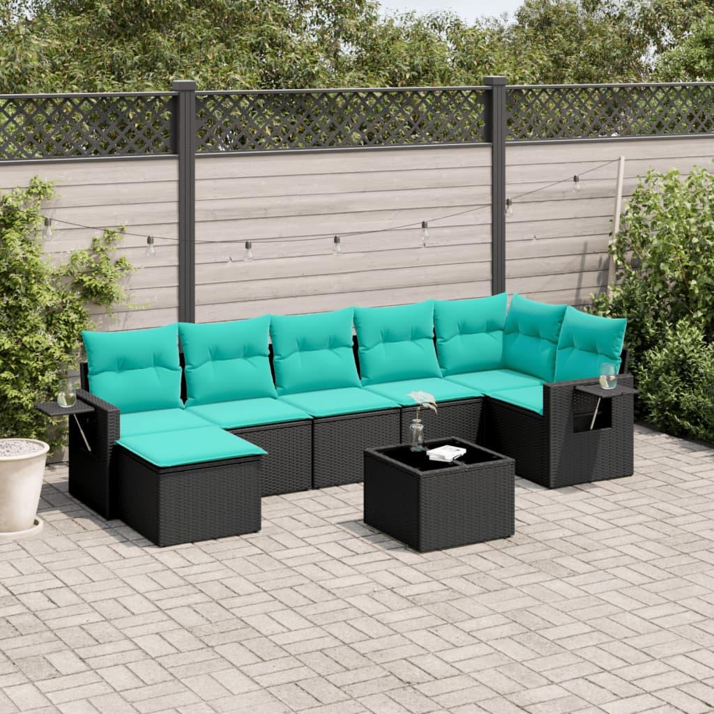 vidaXL 8-delt havesofasæt med hynder sort polyrattan