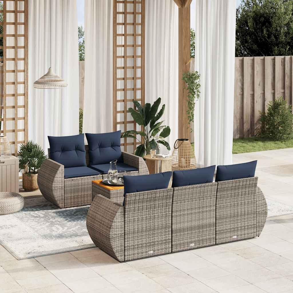 Havesofasæt i 6 dele med hynder - grå polyrattan