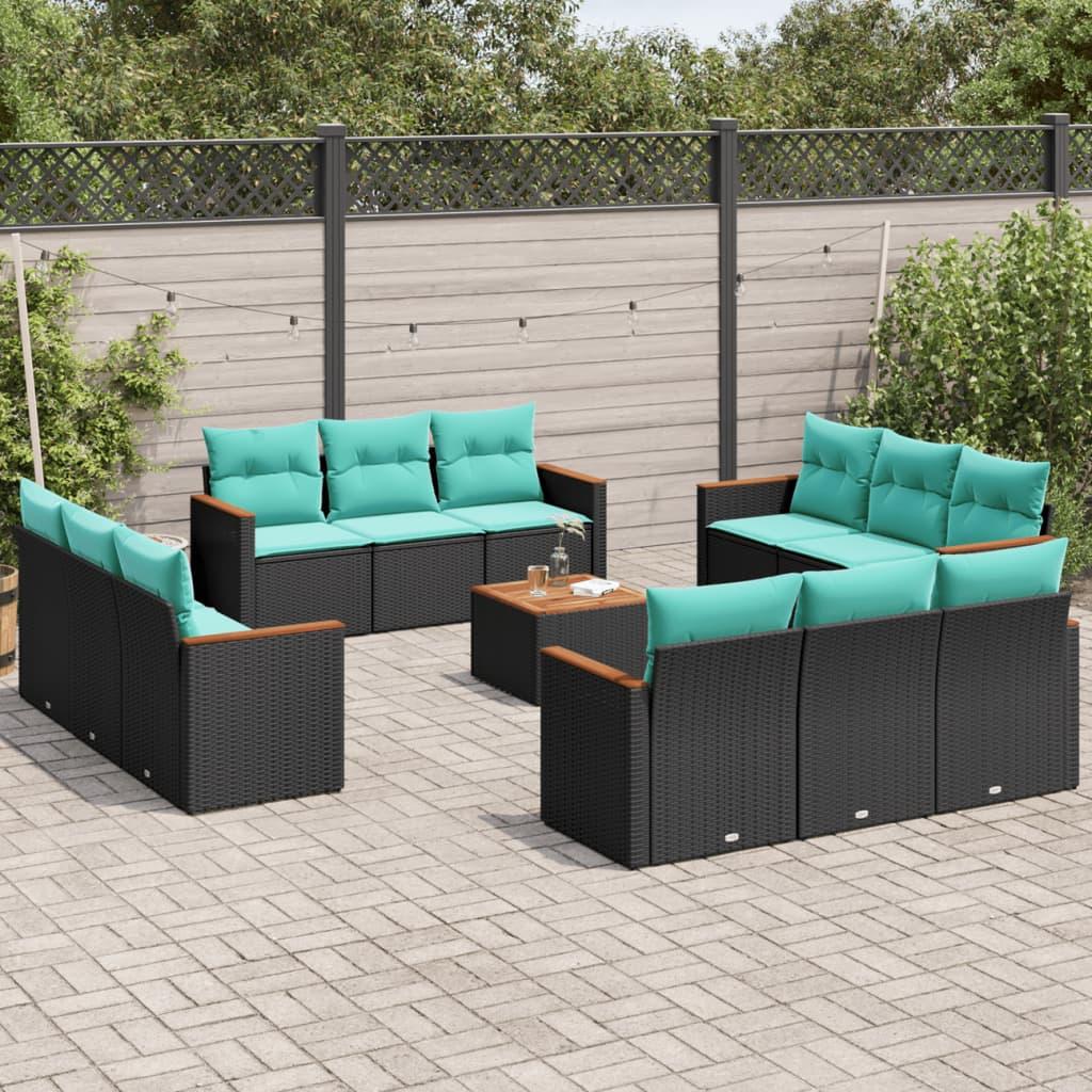vidaXL 13-delt havesofasæt med hynder sort polyrattan