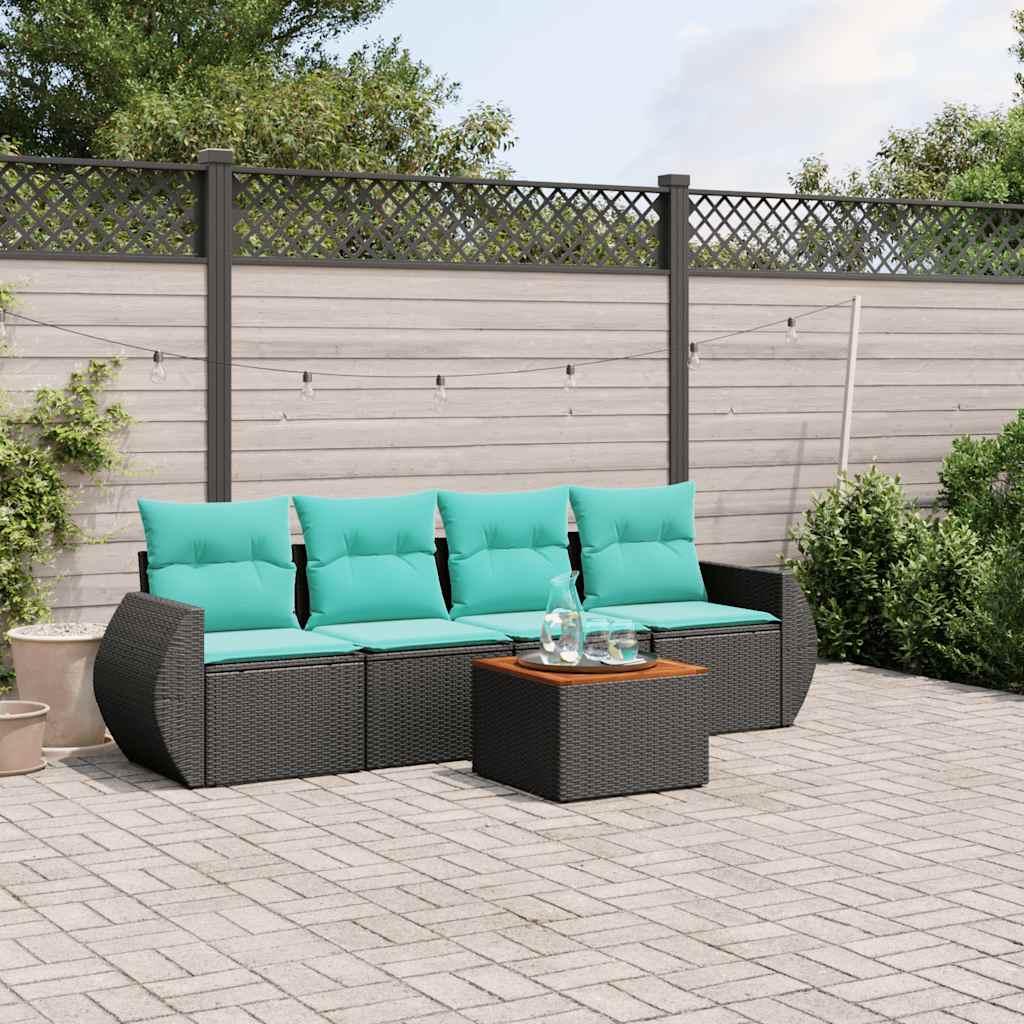 Havesofasæt med 5 dele og hynder sort polyrattan