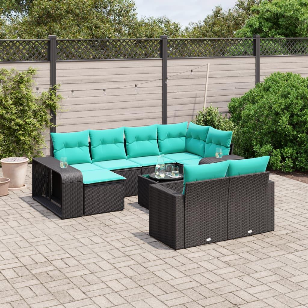 vidaXL 11-delt havesofasæt med hynder sort polyrattan