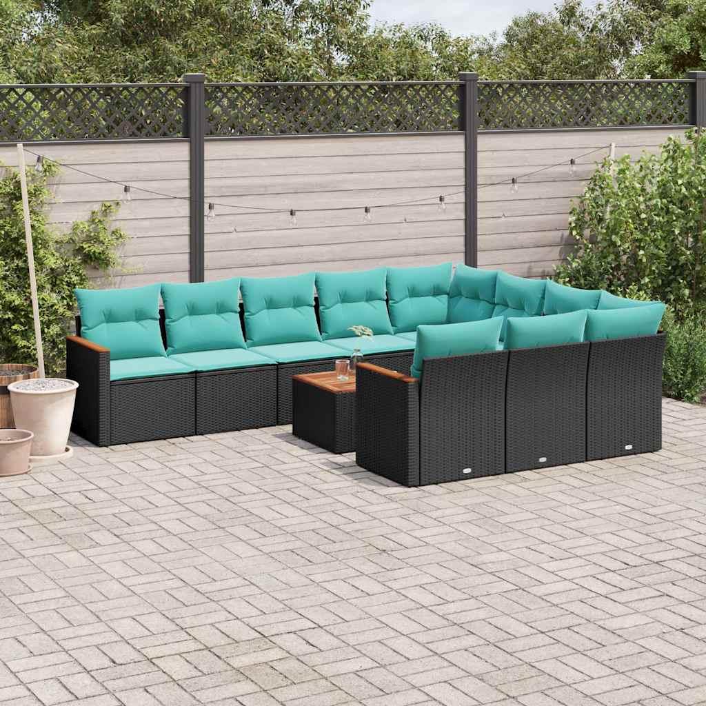 11-delt havesofasæt med hynder sort polyrattan