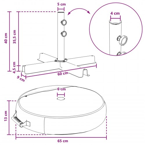 Parasolfod 60 x 60 cm - stål, sort