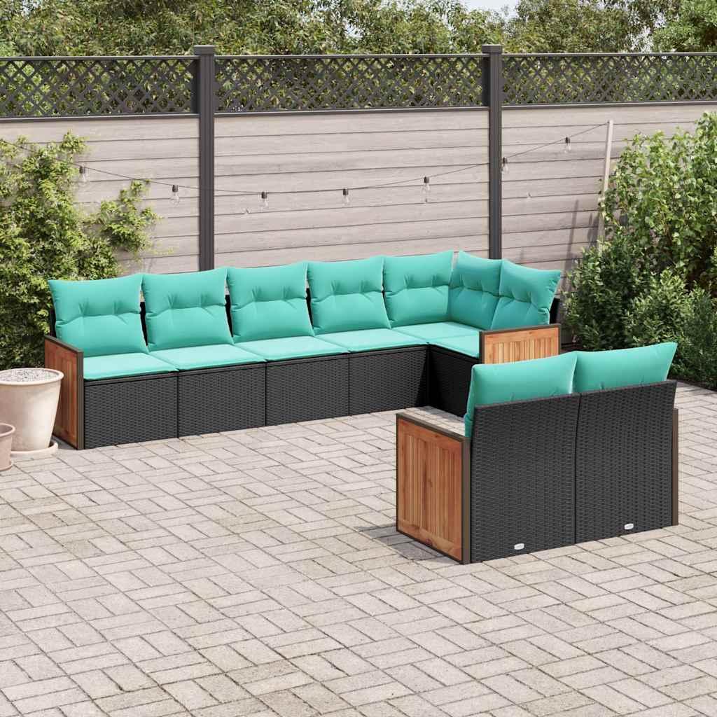 vidaXL 8-delt havesofasæt med hynder sort polyrattan