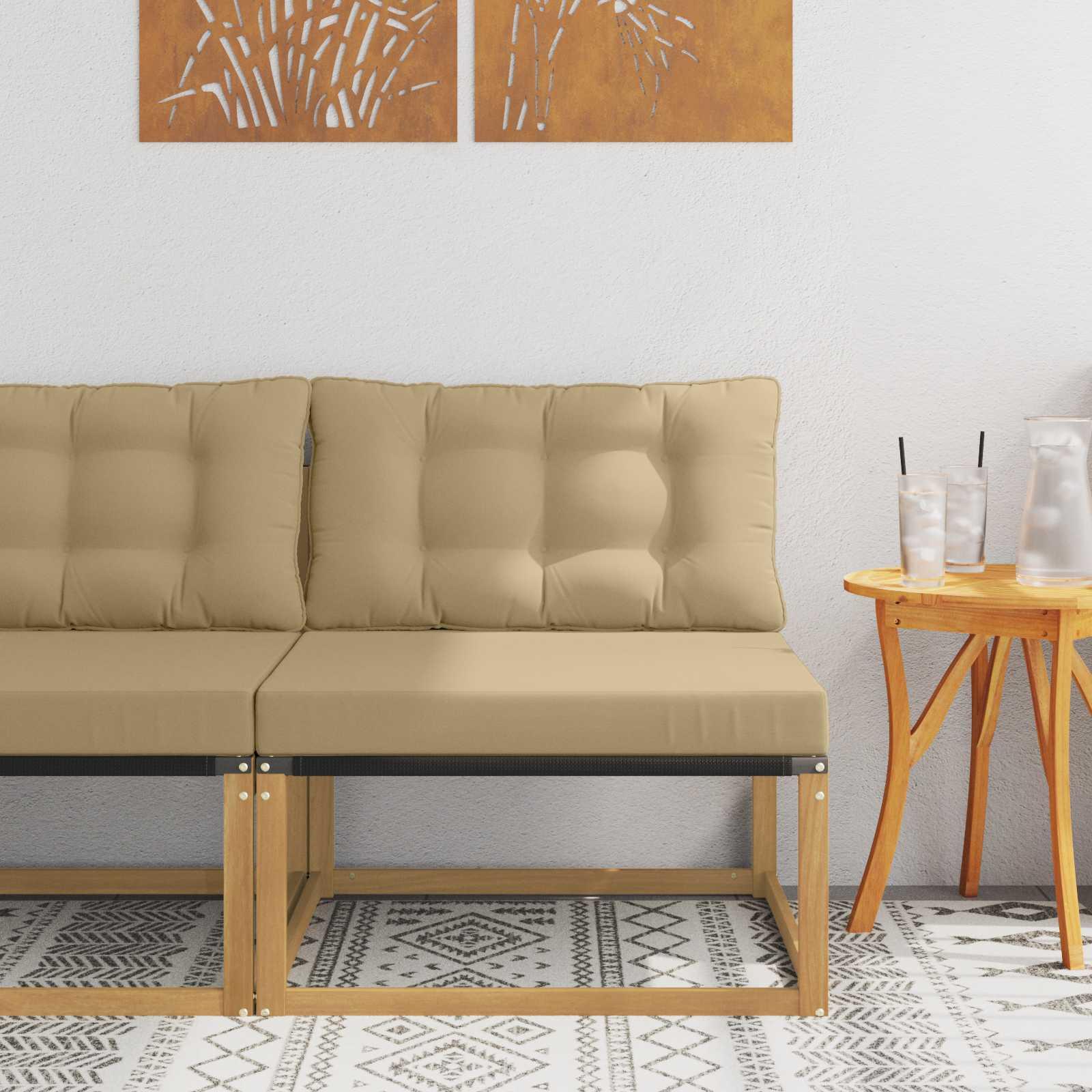 Udendørs midtermodul med puder - hvid, 79 × 83 × 73 cm, stål og akacietræ