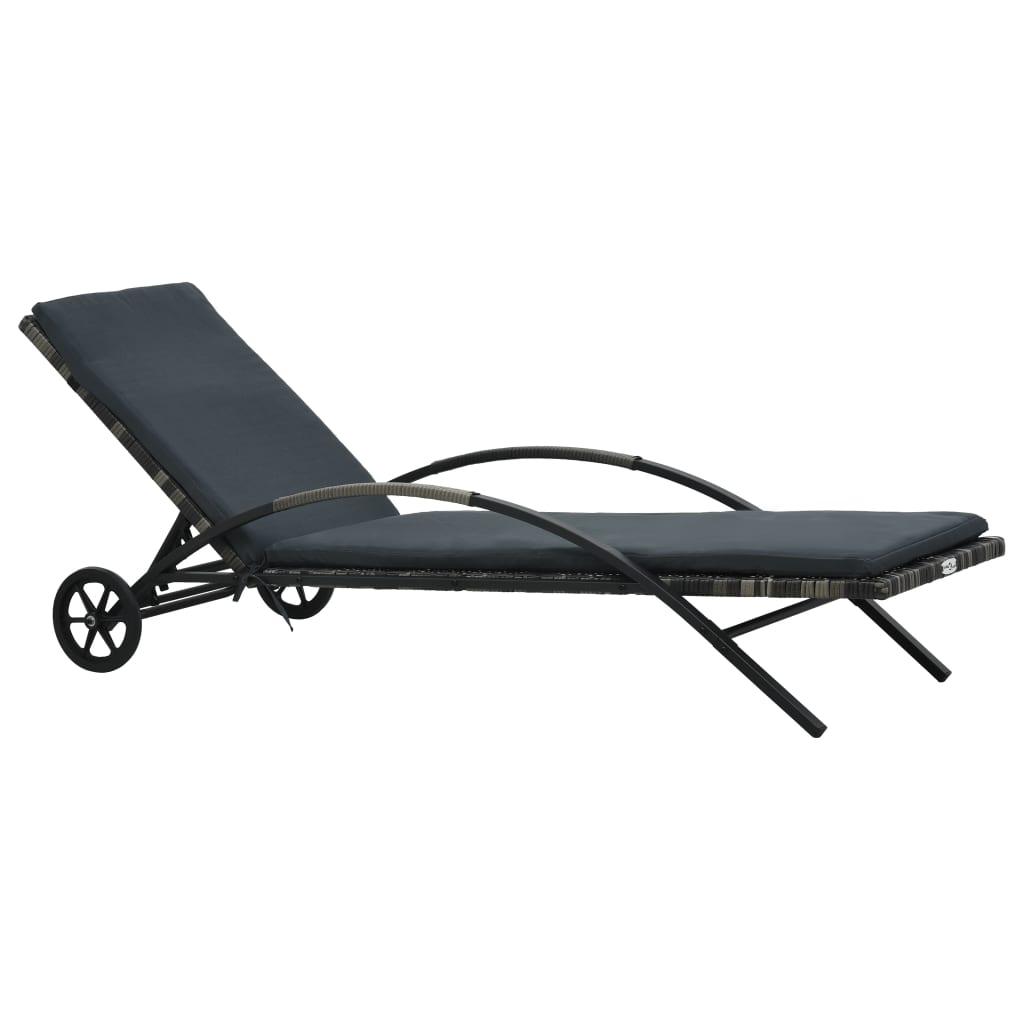 Solseng med hynde og hjul i polyrattan antracitgrå