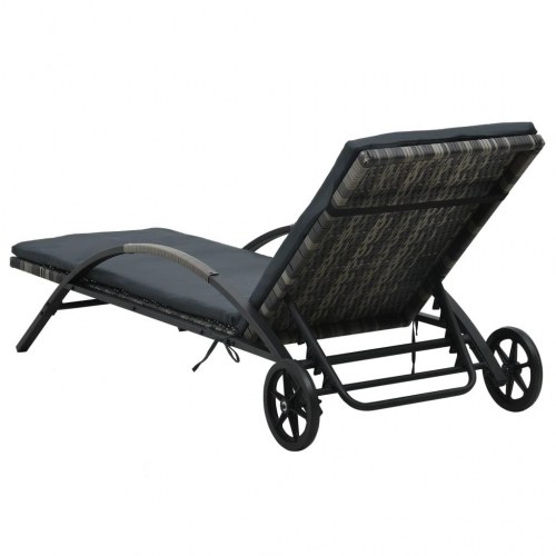 Solseng med hynde og hjul i polyrattan antracitgrå