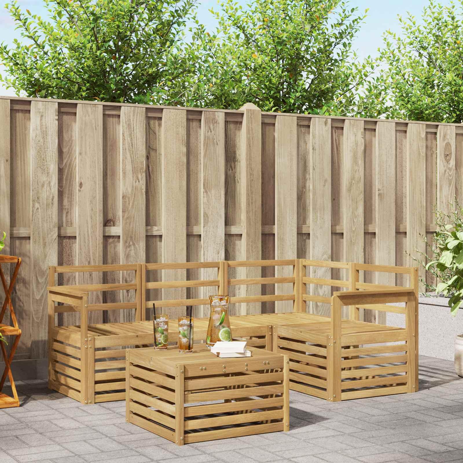 Udendørs sofagruppe i akacietræ - modulopbygget loungesæt, hvid, 5 dele (59 × 59 × 37 cm)