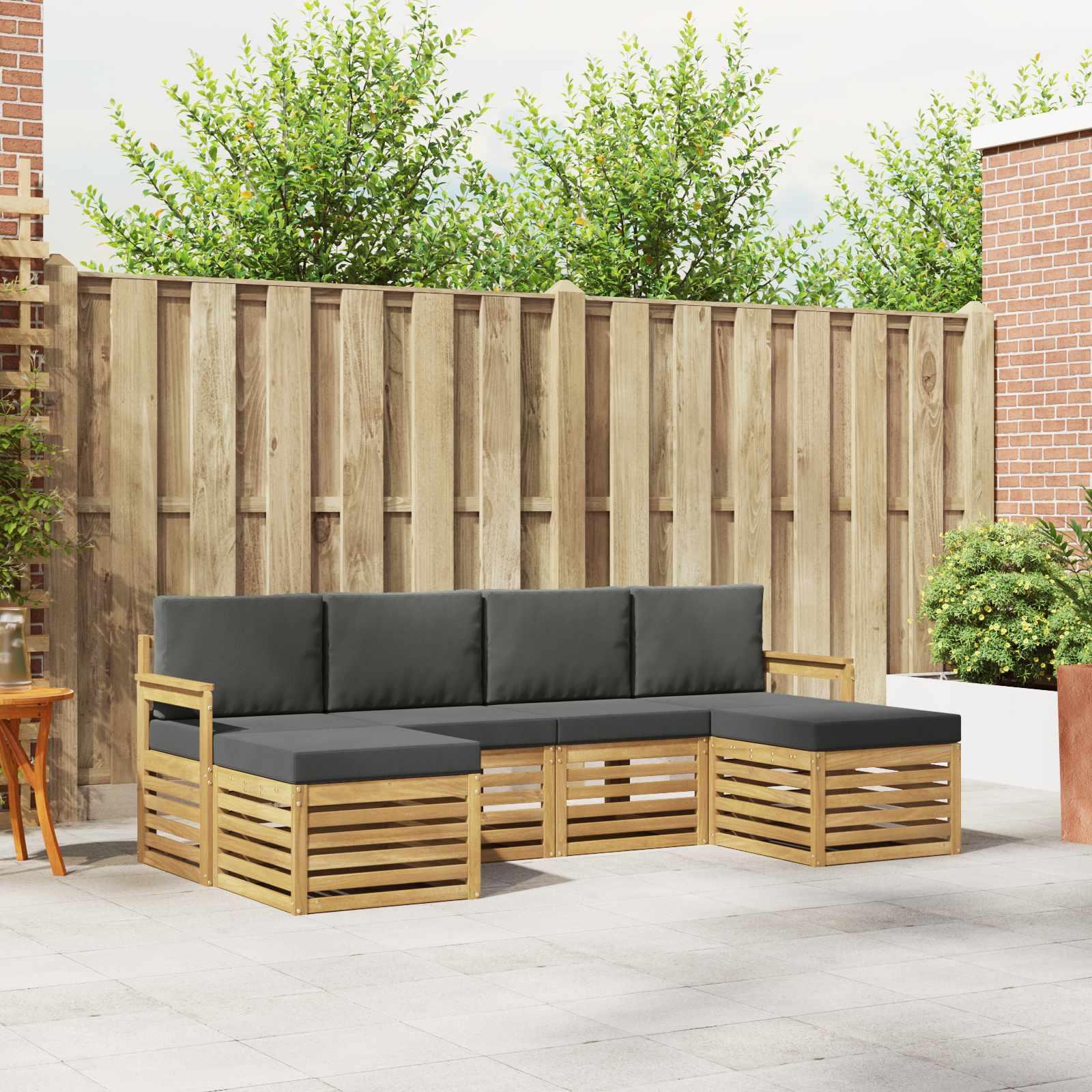 Udendørs modulært sofasæt - 6 dele, hvid/antracit, 249 × 122,5 × 73 cm, polyester
