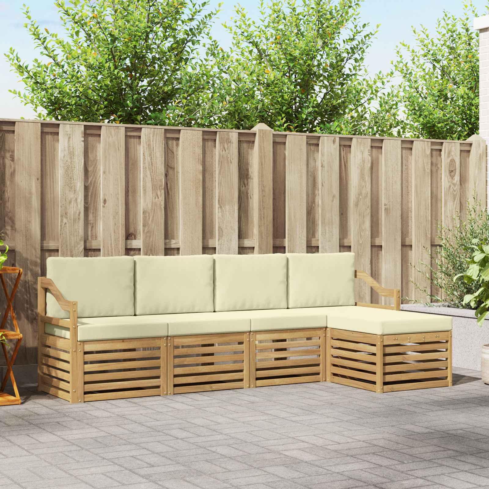 Udendørs sofagruppe i akacietræ - 5-pers. sektionelt loungesæt, hvid/creme