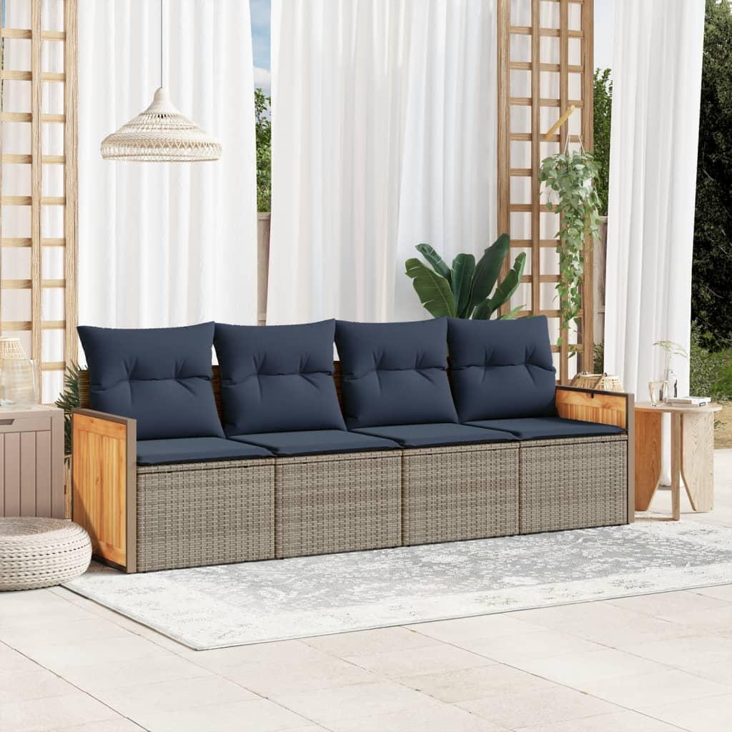 Havesofasæt med 4 dele og hynder grå polyrattan