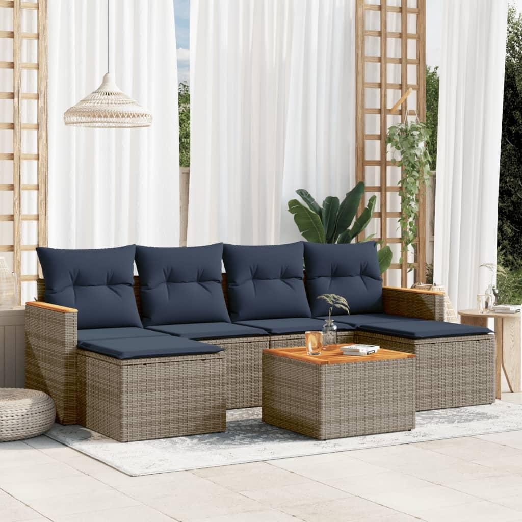Havesofasæt med 7 dele og hynder grå polyrattan