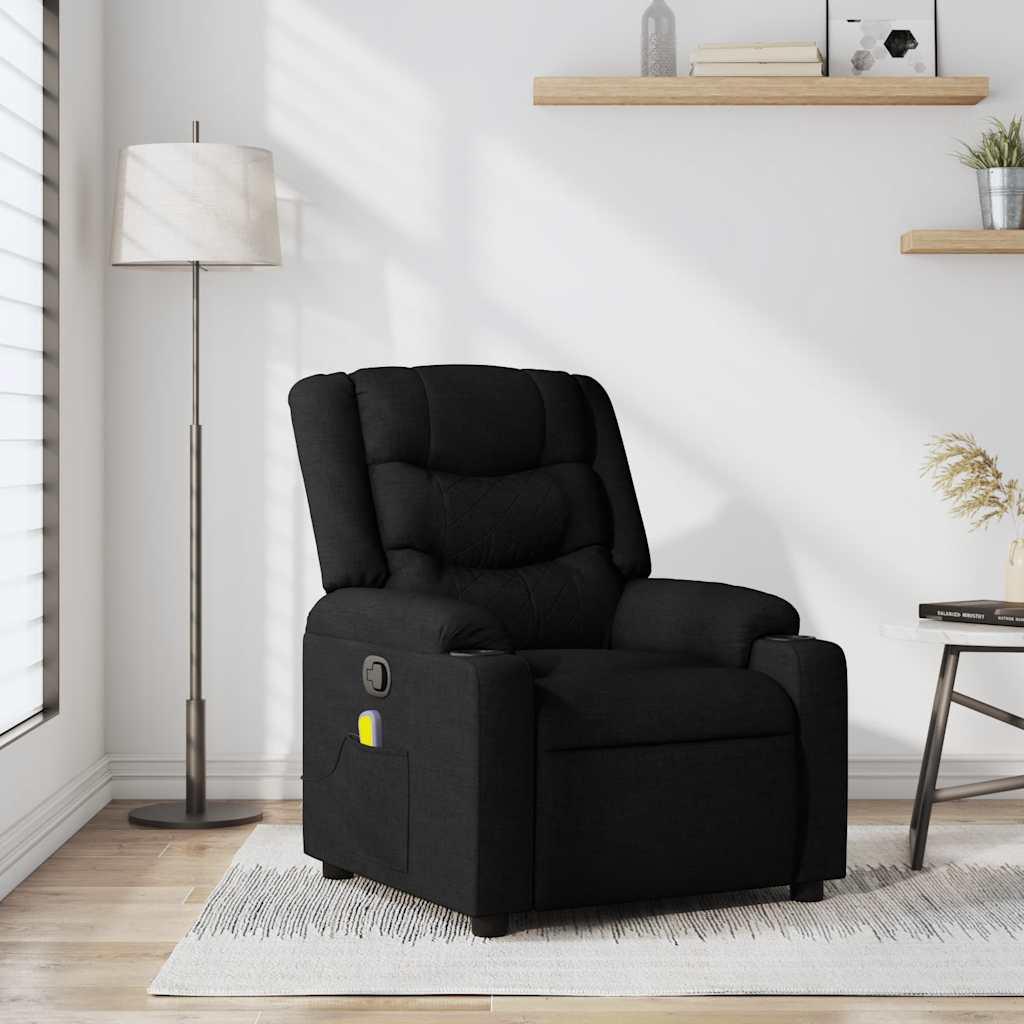 Massagestol i sort stof - manuel recliner med 6-punkts vibrationsmassage