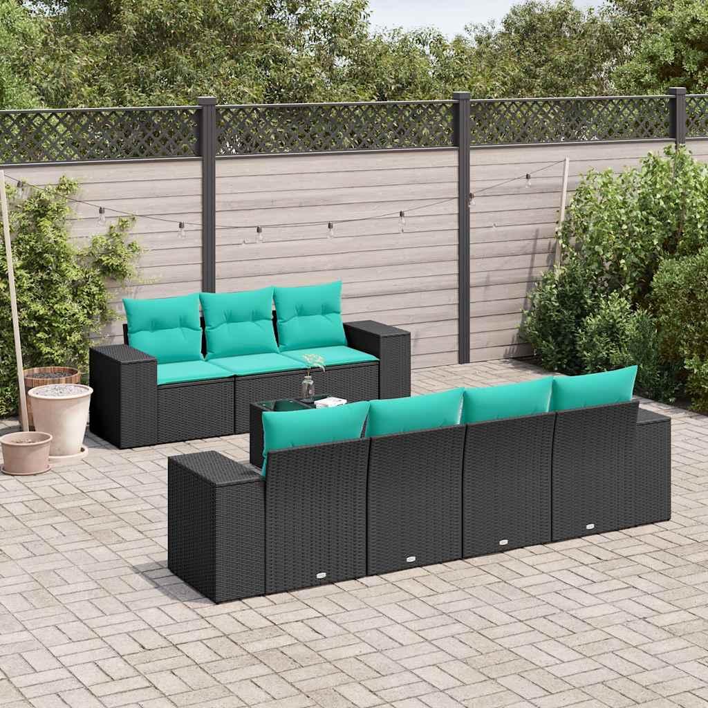 vidaXL 8-delt havesofasæt med hynder sort polyrattan
