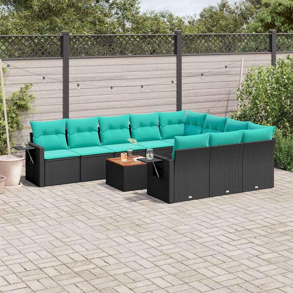 vidaXL 11-delt havesofasæt med hynder sort polyrattan