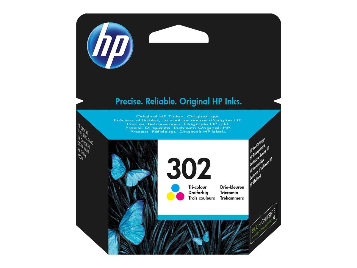 HP 302 trefarvet blækpatron - cyan, magenta, gul - 150 sider billede