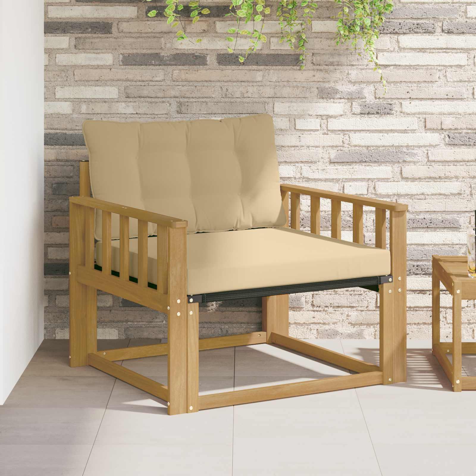 Udendørs loungesofa i massivt akacietræ med beige hynder - hvid ramme