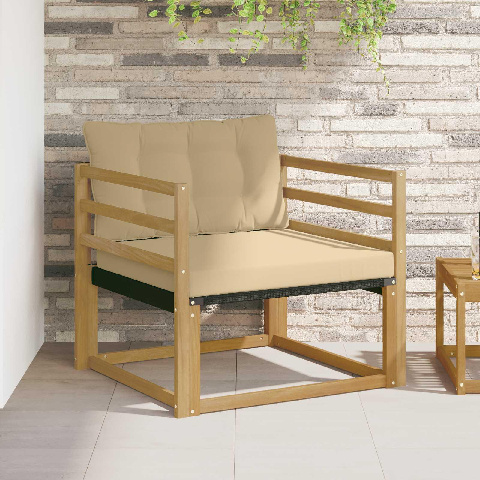 Udendørs loungesofa i massiv akacietræ med beige puder - hvid ramme