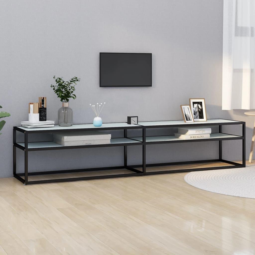 Tv-Bord 140X40X40,5 Cm Hærdet Glas Transparent - 200 cm / Sort og hvid marmor