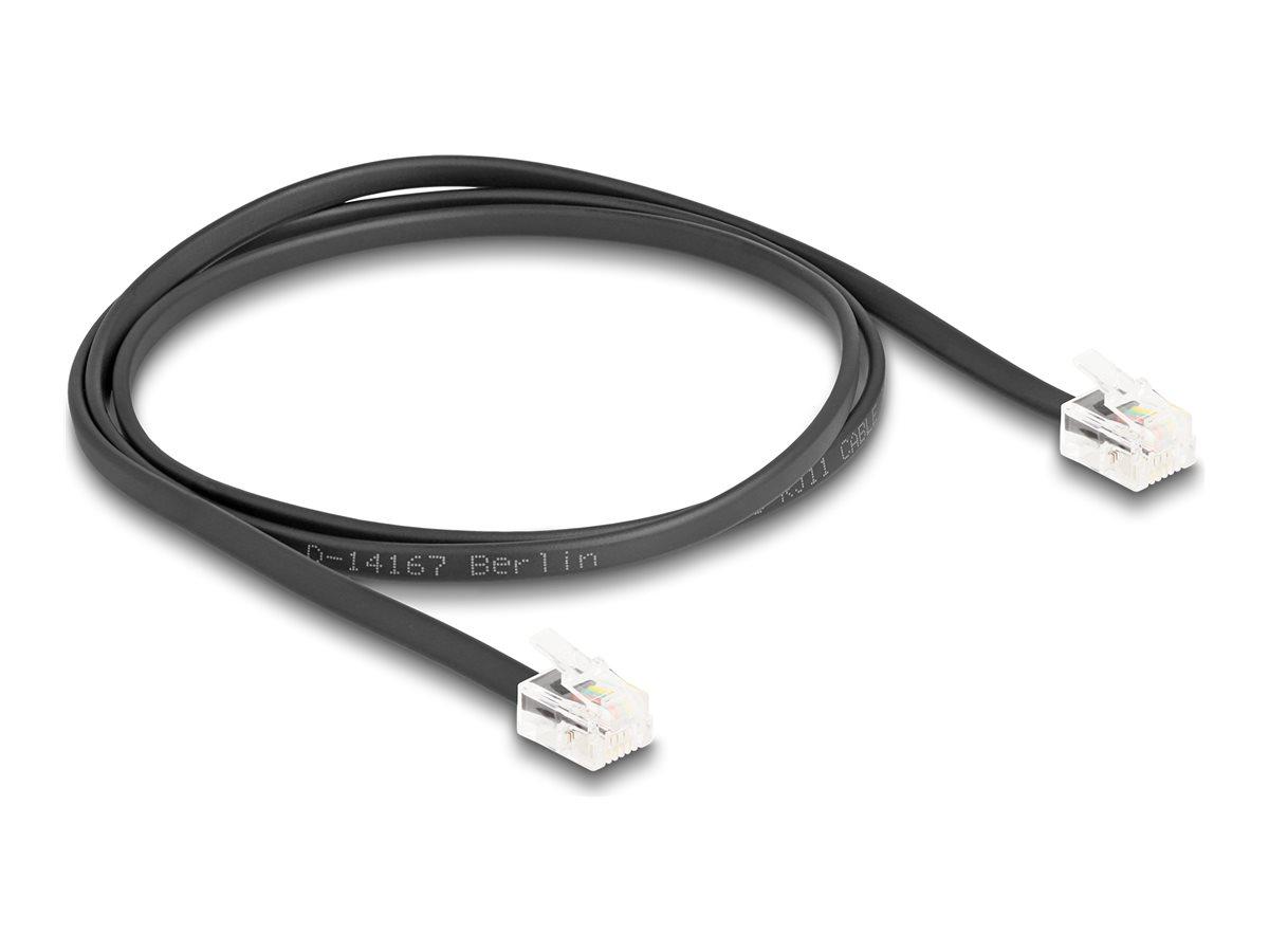 DeLOCK telefonkabel RJ-11 til RJ-11, 1 m - sort, fladt billede