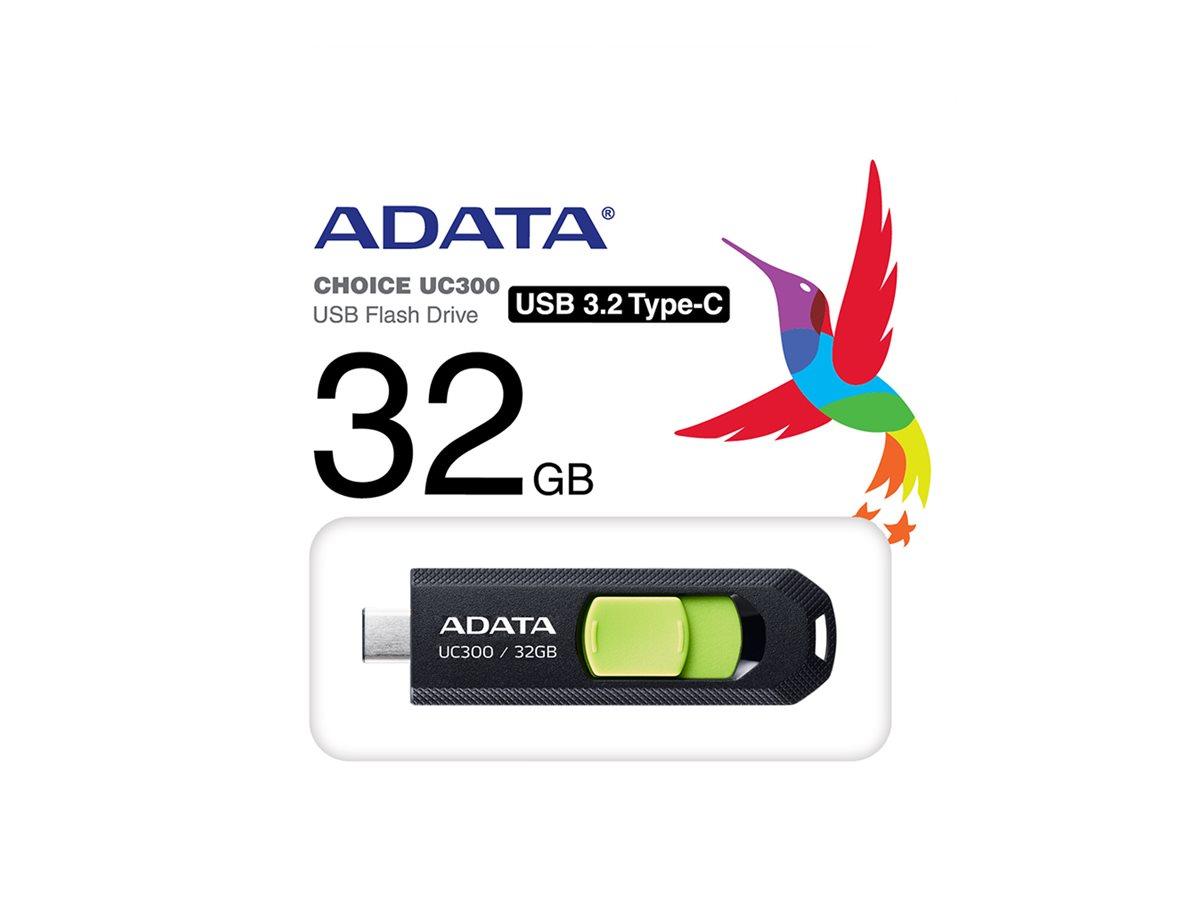 ADATA UC300 - USB flashdrive - 32 GB - USB 3.2 Gen 1 / USB-C - sort, grøn