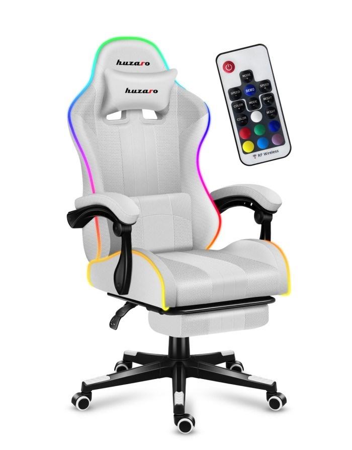 Huzaro Force 4.7 RGB gamer stol - hvid stof, ergonomisk bucket-sæde